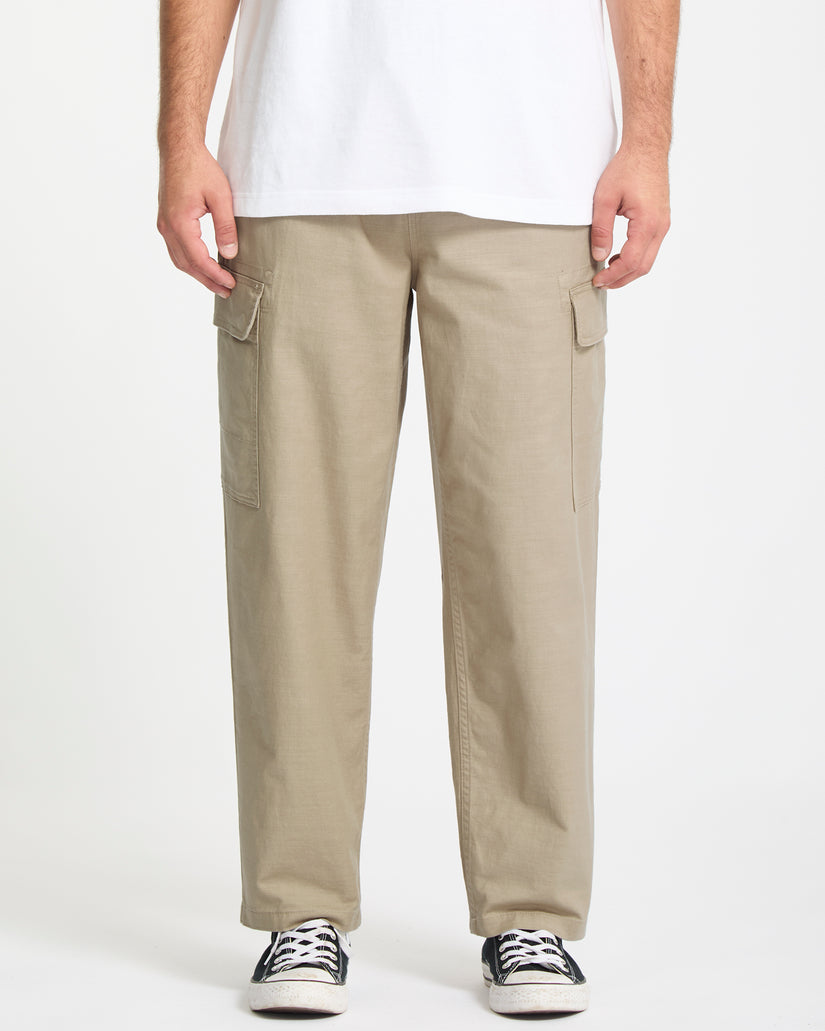 Billow Tapered Elasticated Waist Cargo Trousers - Khaki