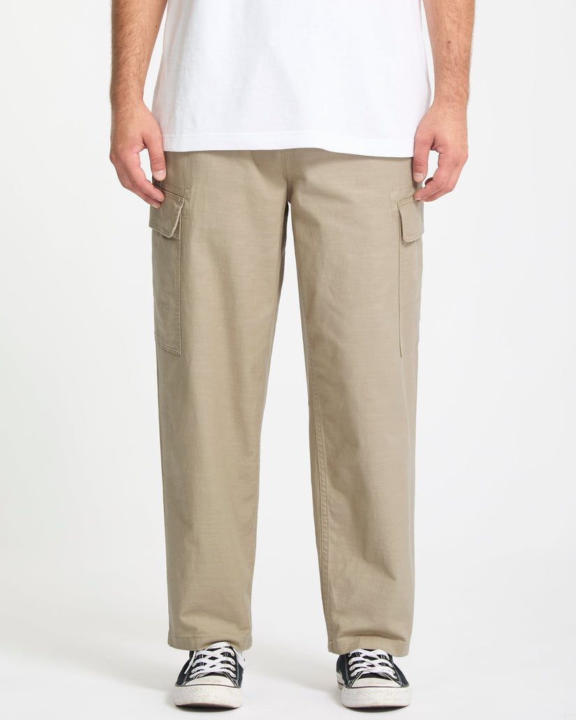 Billow Tapered Elasticated Waist Cargo Trousers - Khaki