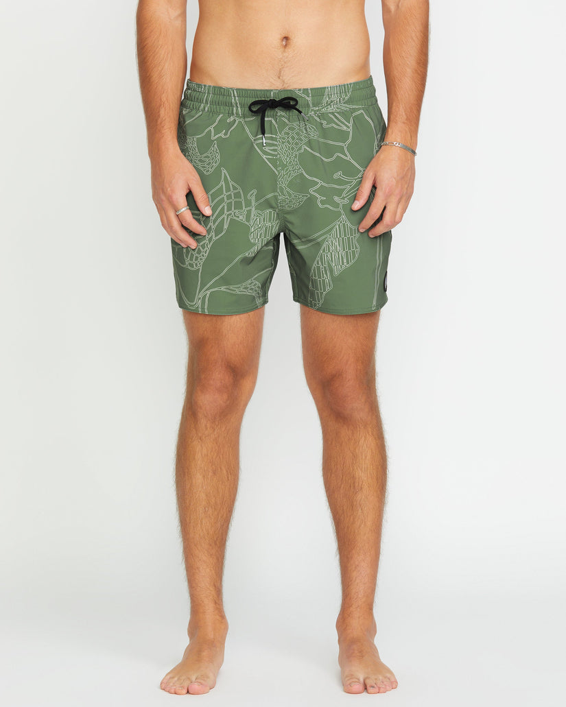 Lido Print Trunk 16" Boardshort - LIGHT OLIVE