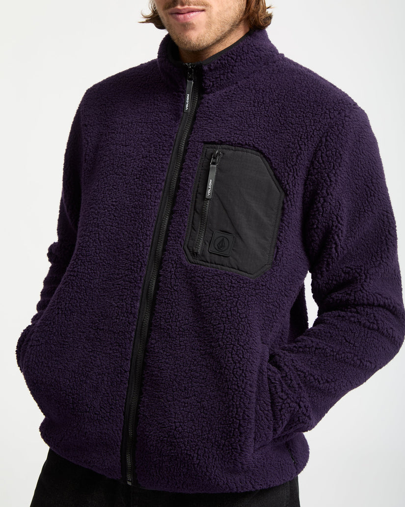 Muzzer Fuzzar Zip Sherpa Sweatshirt - Dark Purple