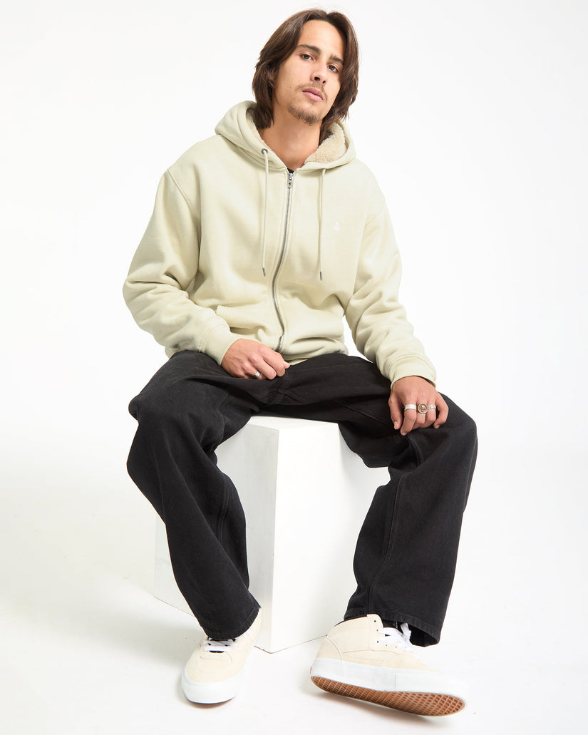 Single Stone Lined Zip Hoodie - Light Beige