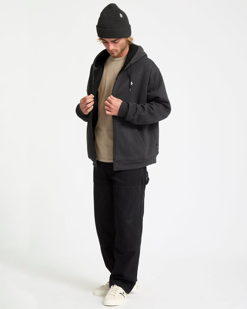 Single Stone Lined Zip Hoodie - Heather Black