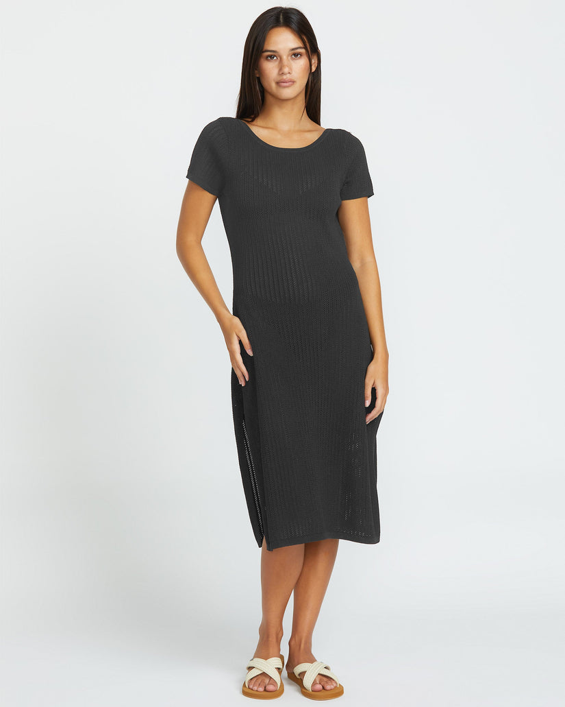Meshy Beach Cover Up Dress - BLACK