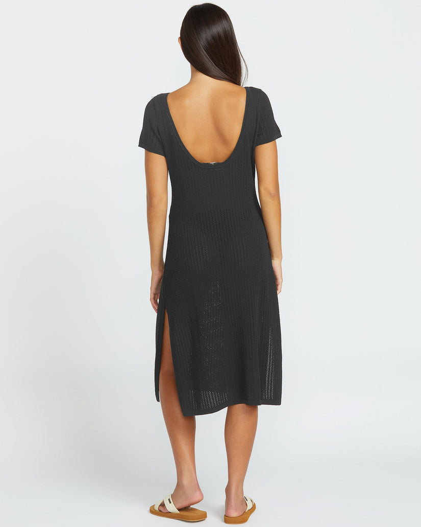 Meshy Beach Cover Up Dress - BLACK