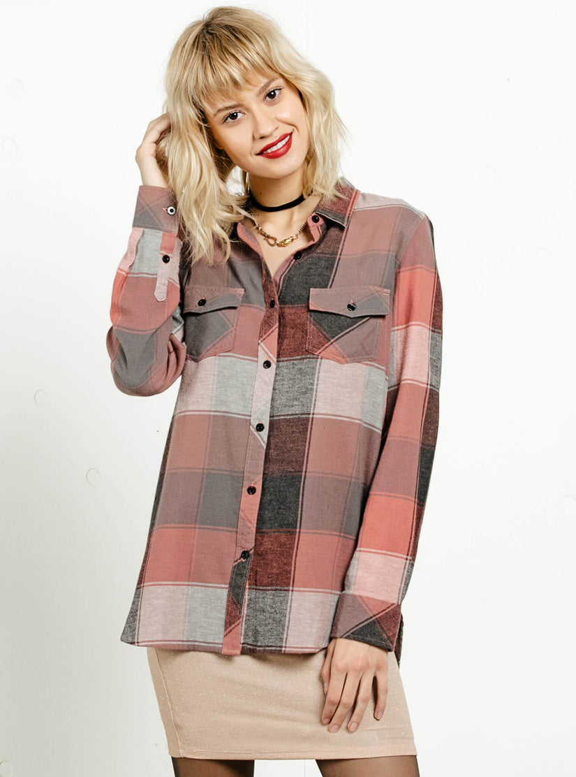 Fly High Long Sleeve Flannel - Mauve
